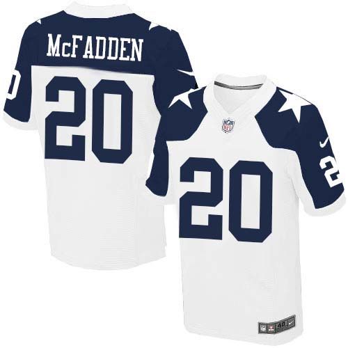 Nike Cowboys #20 Darren McFadden White Thanksgiving Throwback Men's Stitched NFL Elite Jersey